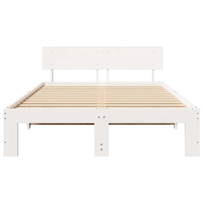 vidaXL Bed Frame with Headboard White 135 x 190 cm Solid Pine Wood
