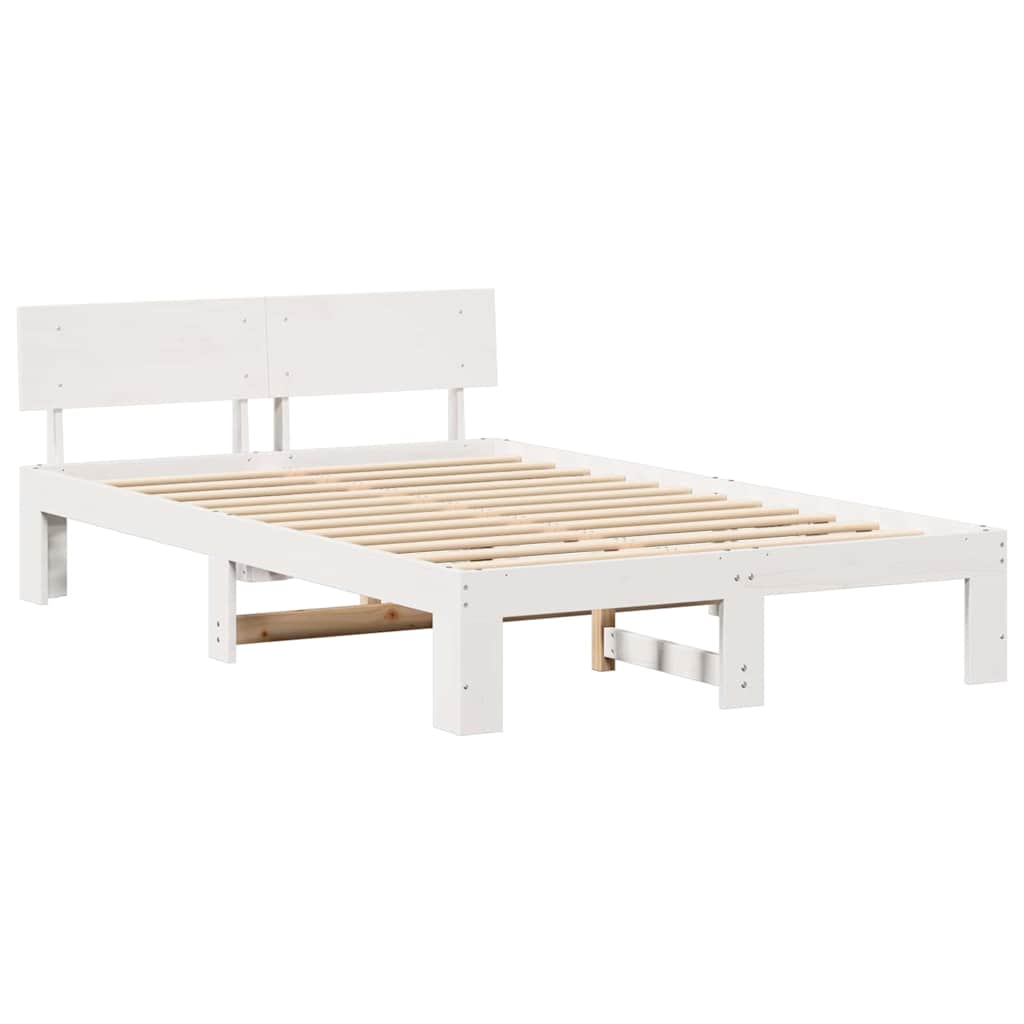 vidaXL Bed Frame with Headboard White 120 x 190 cm Solid Pine Wood