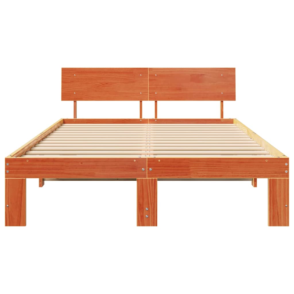 vidaXL Bed Frame with Headboard Wax Brown 120 x 190 cm Solid Pine Wood