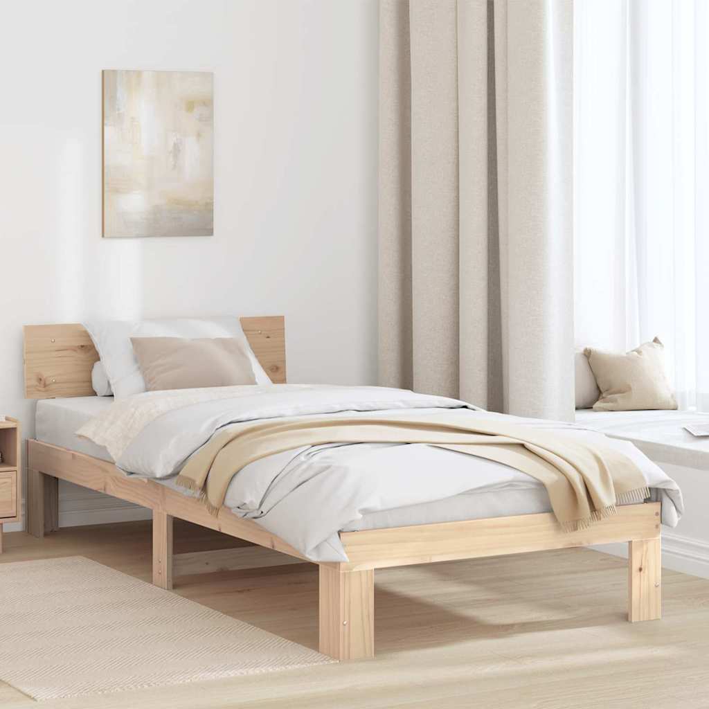 vidaXL Bed Frame with Headboard Natural 100 x 200 cm Solid Pine Wood
