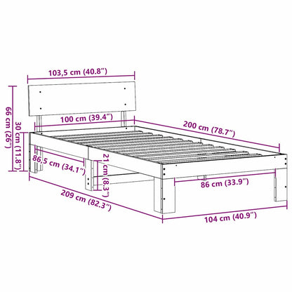 vidaXL Bed Frame with Headboard Wax Brown 100 x 200 cm Solid Pine Wood