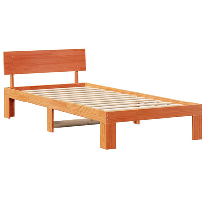 vidaXL Bed Frame with Headboard Wax Brown 90 x 200 cm Solid Pine Wood
