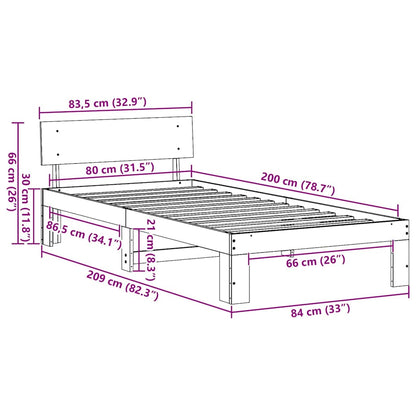 vidaXL Bed Frame with Headboard White 80 x 200 cm Solid Pine Wood