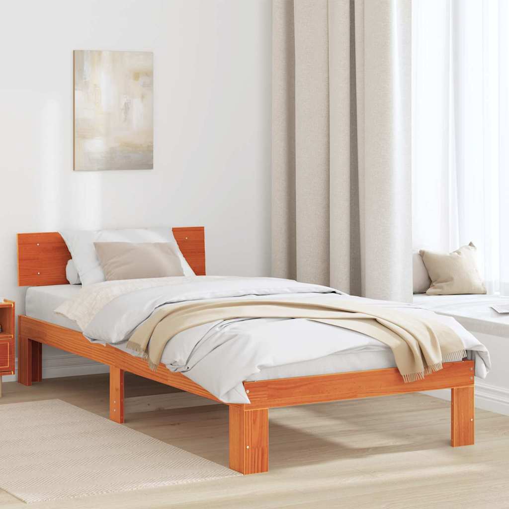vidaXL Bed Frame with Headboard Wax Brown 75 x 190 cm Solid Pine Wood