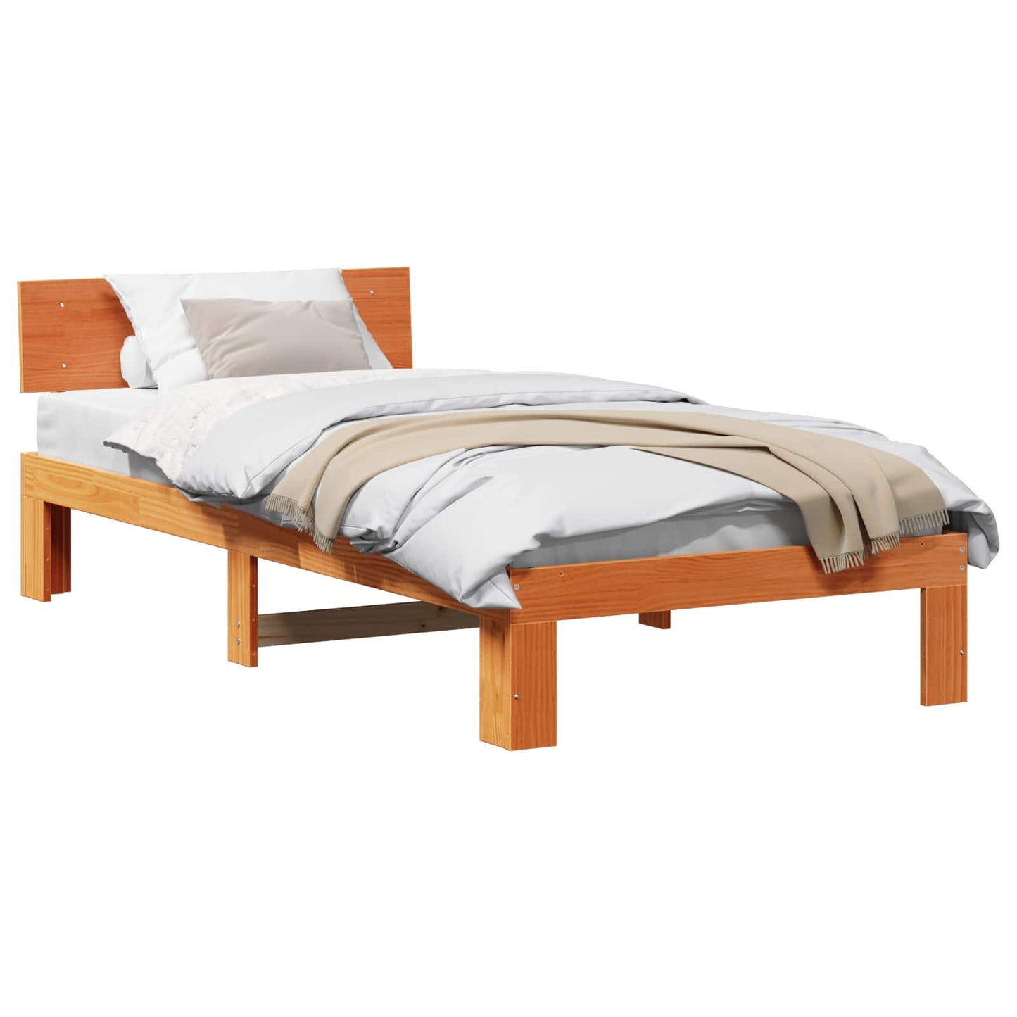 vidaXL Bed Frame with Headboard Wax Brown 75 x 190 cm Solid Pine Wood