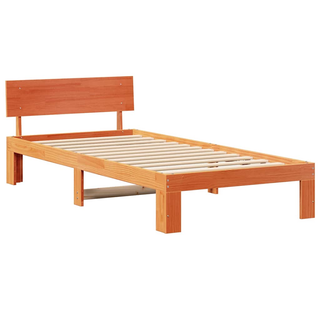 vidaXL Bed Frame with Headboard Wax Brown 75 x 190 cm Solid Pine Wood