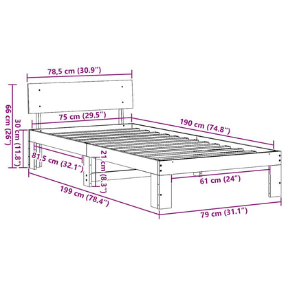 vidaXL Bed Frame with Headboard Wax Brown 75 x 190 cm Solid Pine Wood
