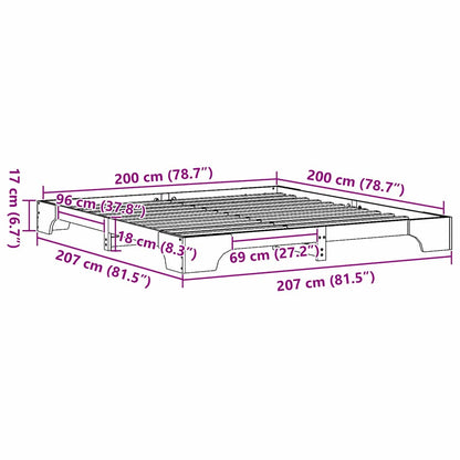 vidaXL Bed Frame Natural 200 x 200 cm Solid Pine Wood