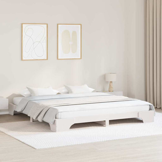 vidaXL Bed Frame White 200 x 200 cm Solid Pine Wood