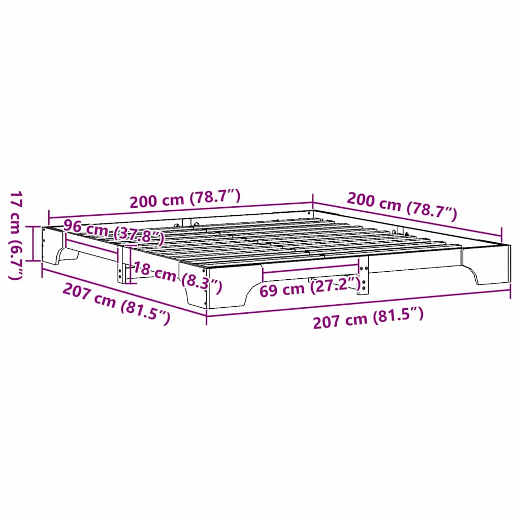 vidaXL Bed Frame Wax Brown 200 x 200 cm Solid Pine Wood