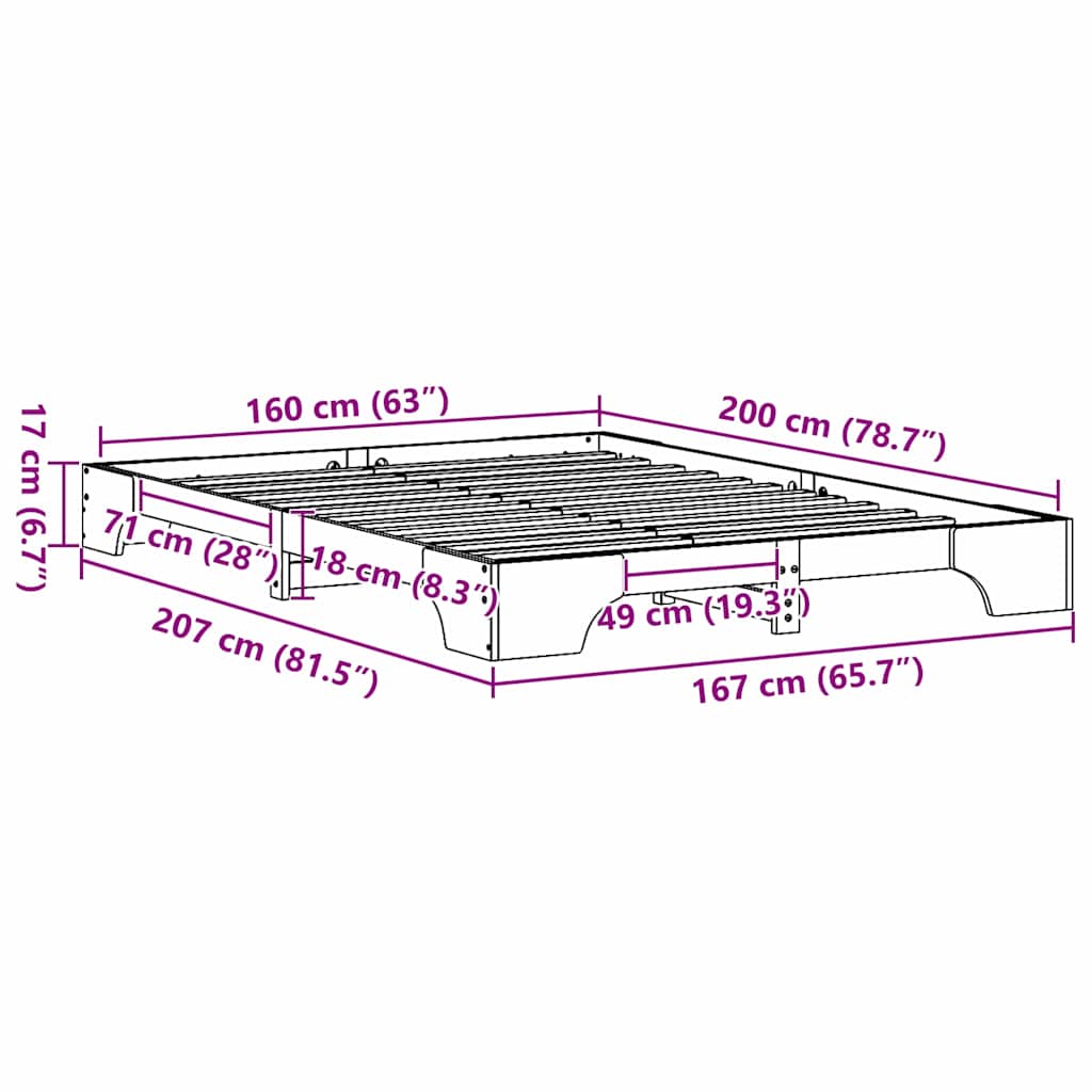 vidaXL Bed Frame White 160 x 200 cm Solid Pine Wood
