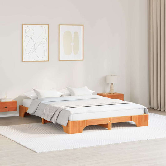 vidaXL Bed Frame Wax Brown 160 x 200 cm Solid Pine Wood