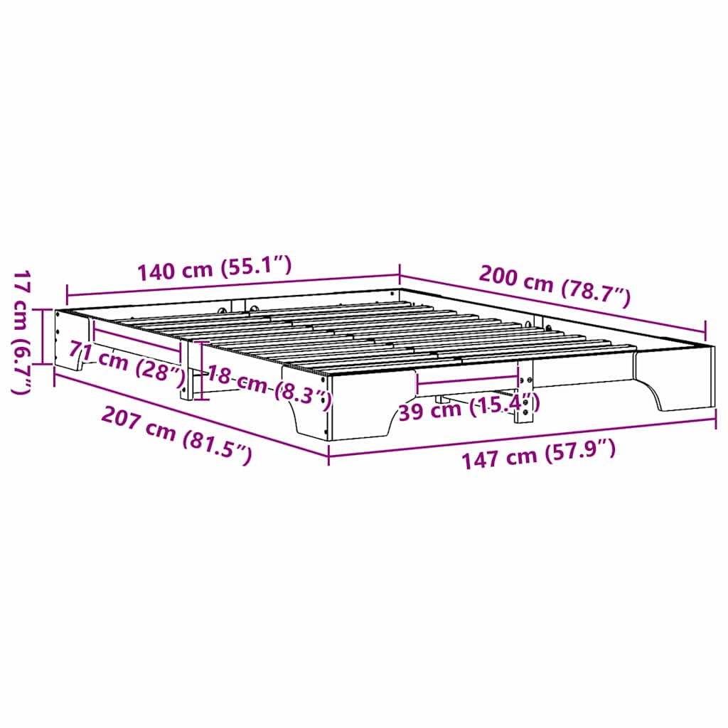 vidaXL Bed Frame White 140 x 200 cm Solid Pine Wood