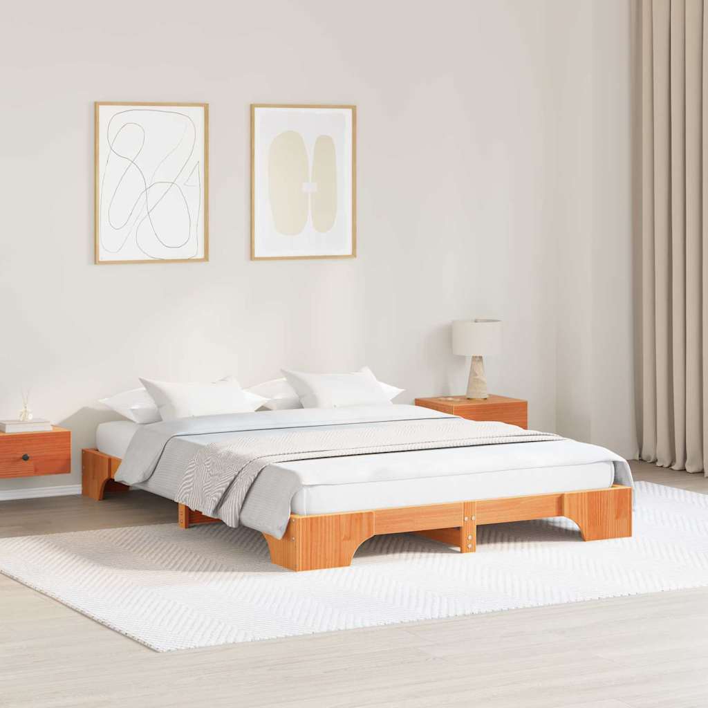 vidaXL Bed Frame Wax Brown 140 x 200 cm Solid Pine Wood