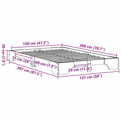 vidaXL Bed Frame Natural 120 x 200 cm Solid Pine Wood