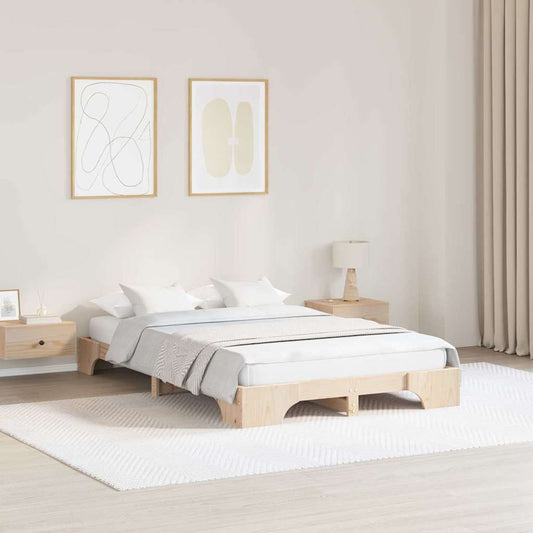 vidaXL Bed Frame Natural 140 x 190 cm Solid Pine Wood