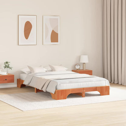 vidaXL Bed Frame Wax Brown 140 x 190 cm Solid Pine Wood