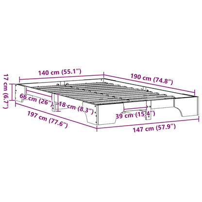 vidaXL Bed Frame Wax Brown 140 x 190 cm Solid Pine Wood