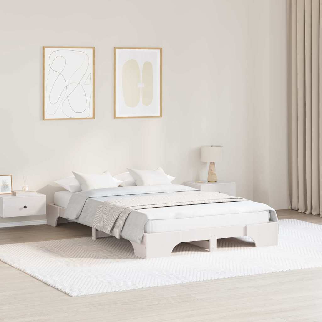 vidaXL Bed Frame White 135 x 190 cm Solid Pine Wood