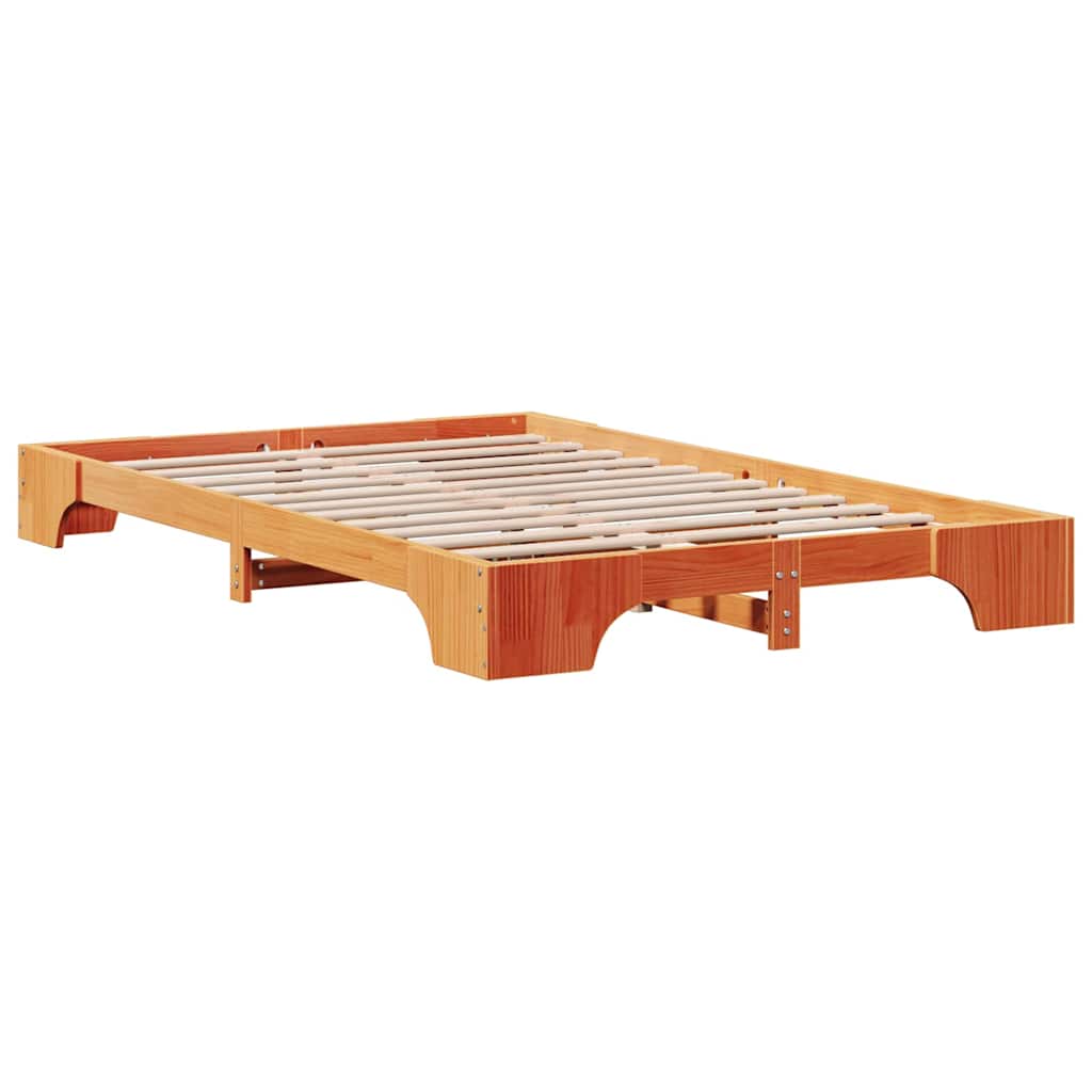 vidaXL Bed Frame Wax Brown 135 x 190 cm Solid Pine Wood