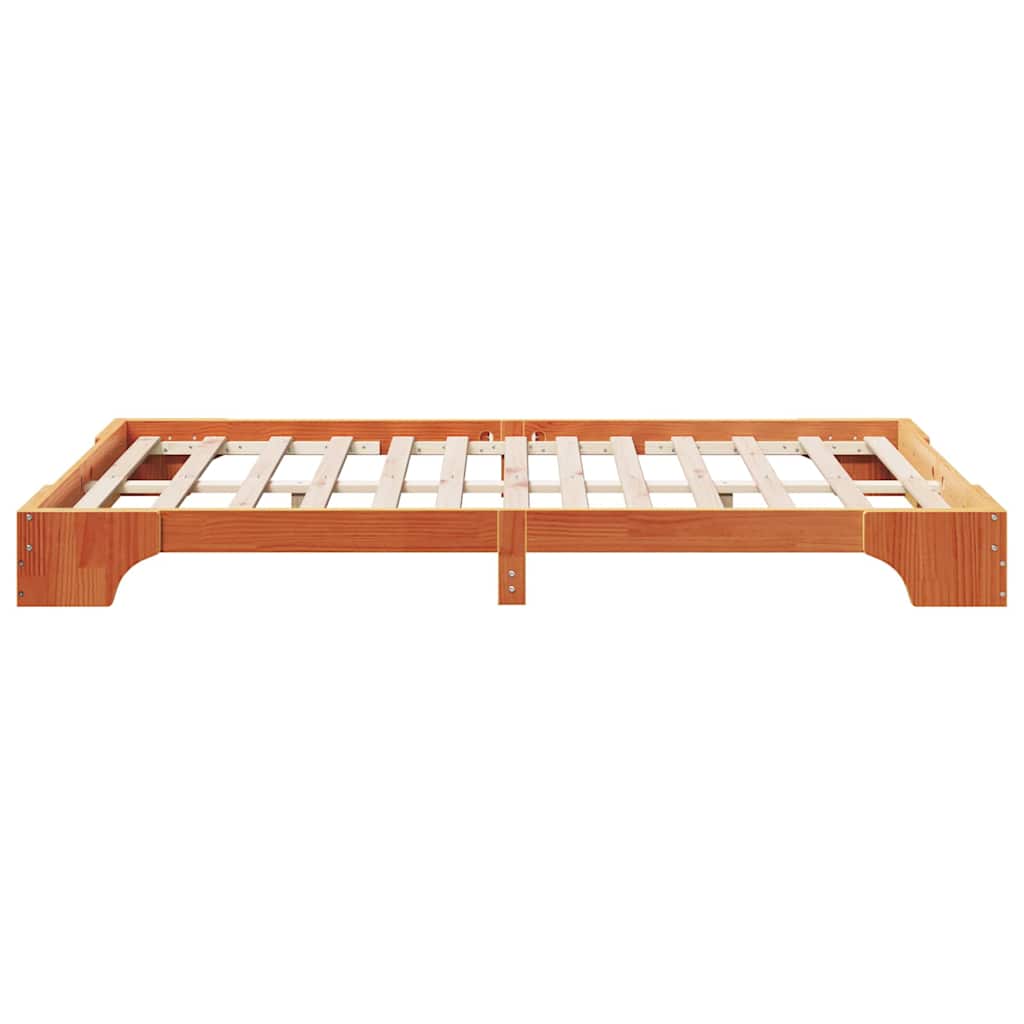 vidaXL Bed Frame Wax Brown 135 x 190 cm Solid Pine Wood