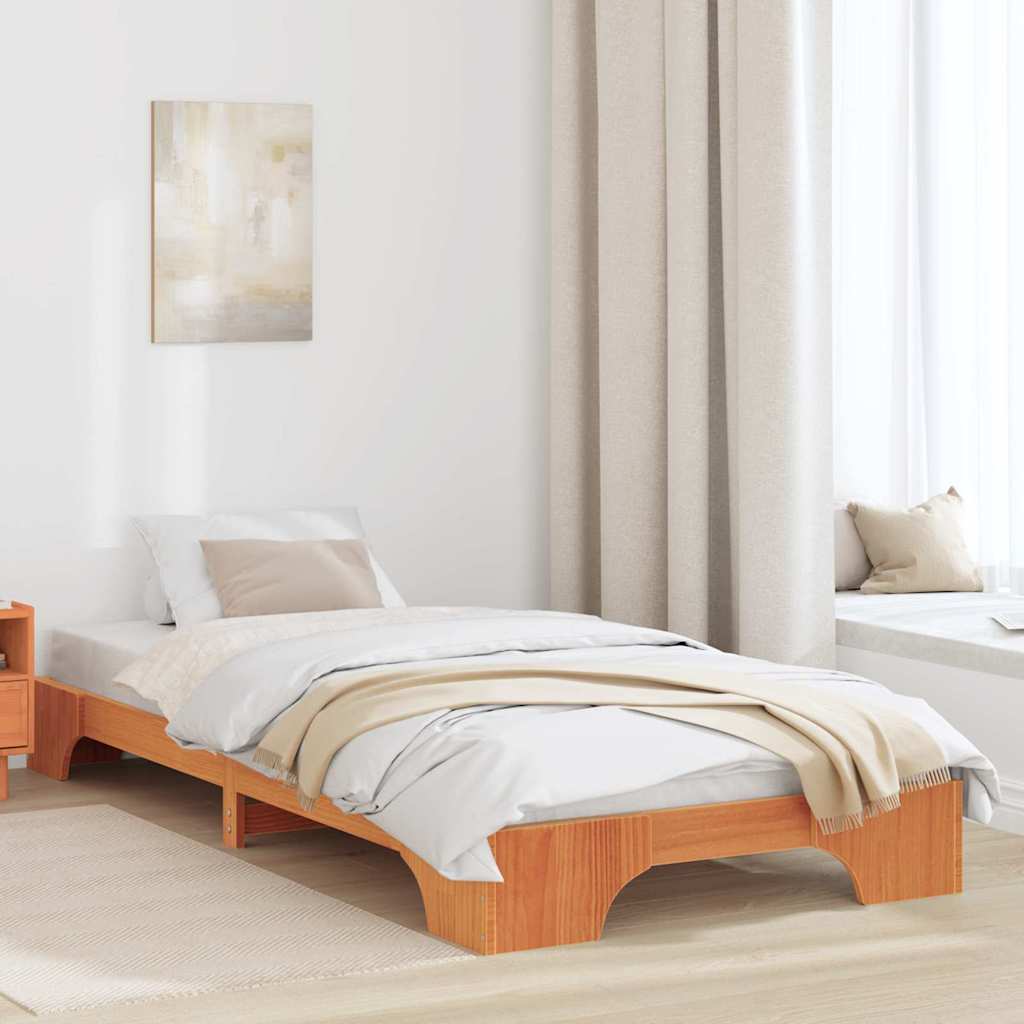 vidaXL Bed Frame Wax Brown 100 x 200 cm Solid Pine Wood