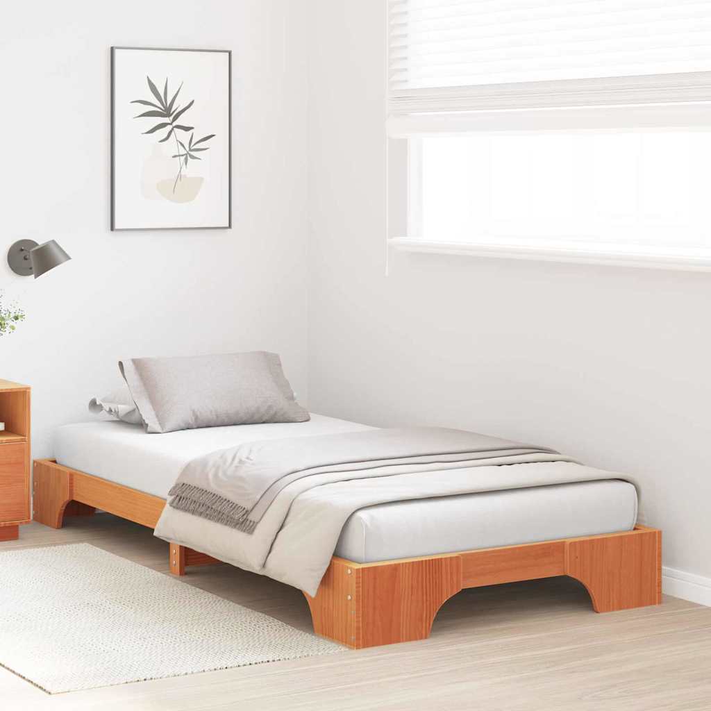 vidaXL Bed Frame Wax Brown 100 x 200 cm Solid Pine Wood