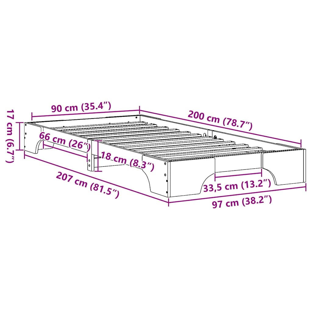 vidaXL Bed Frame Wax Brown 90 x 200 cm Solid Pine Wood
