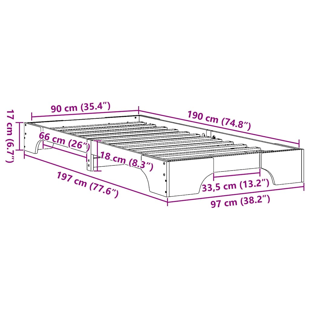 vidaXL Bed Frame White 90 x 190 cm Solid Pine Wood