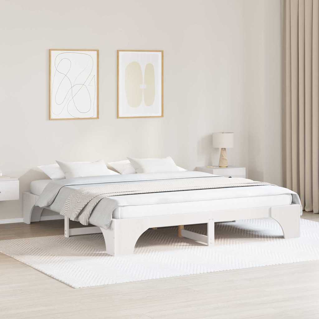 vidaXL Bed Frame White 200 x 200 cm Solid Pine Wood