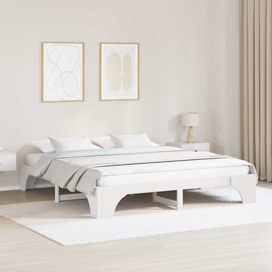 vidaXL Bed Frame White 200 x 200 cm Solid Pine Wood