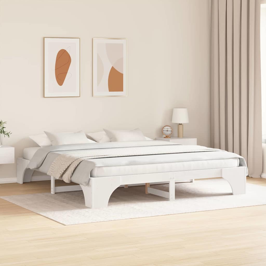 vidaXL Bed Frame White 200 x 200 cm Solid Pine Wood