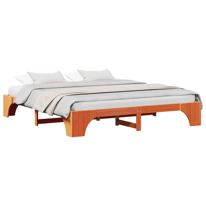 vidaXL Bed Frame Wax Brown 200 x 200 cm Solid Pine Wood