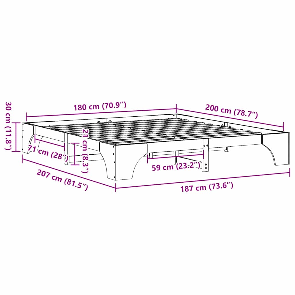 vidaXL Bed Frame White 180 x 200 cm Solid Pine Wood