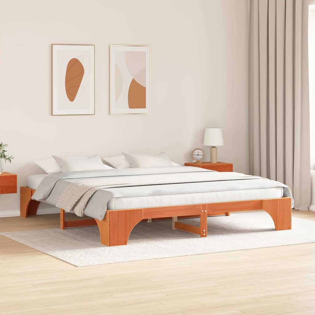 vidaXL Bed Frame Wax Brown 180 x 200 cm Solid Pine Wood