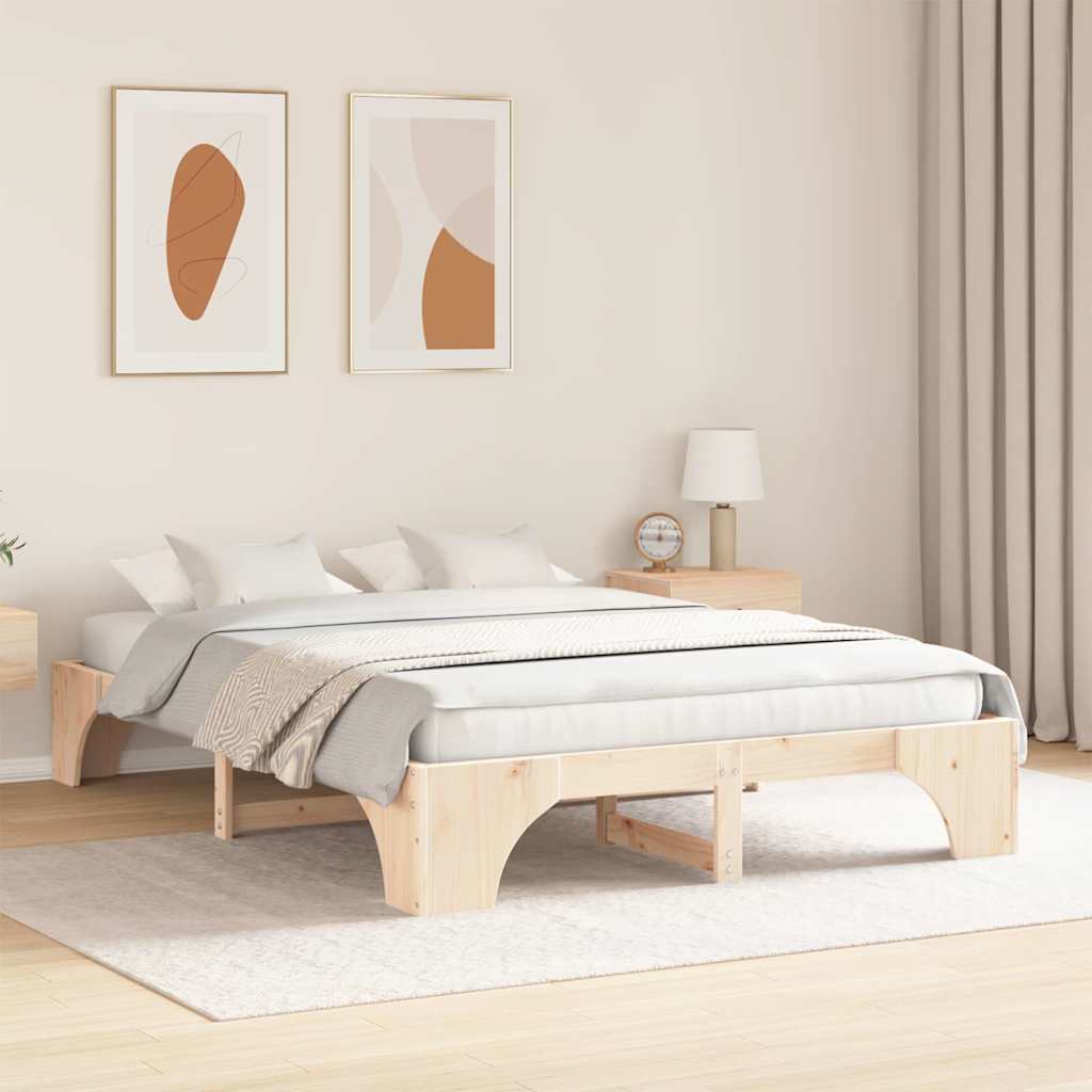 vidaXL Bed Frame Natural 140 x 200 cm Solid Pine Wood