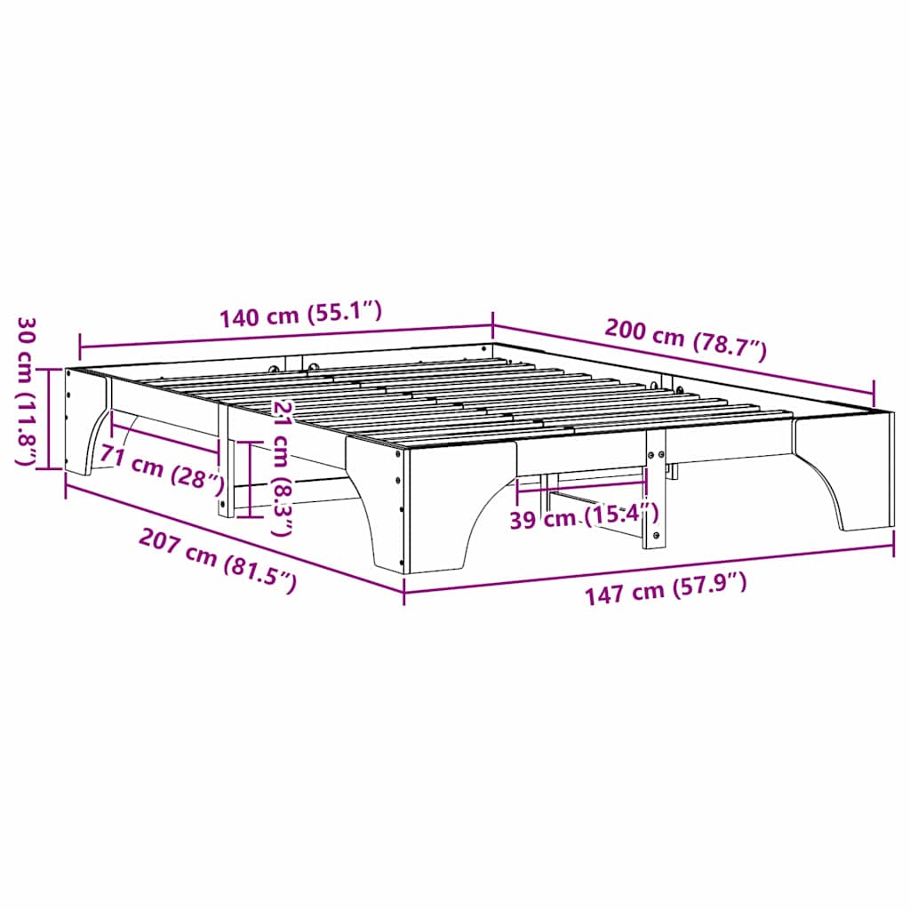 vidaXL Bed Frame White 140 x 200 cm Solid Pine Wood