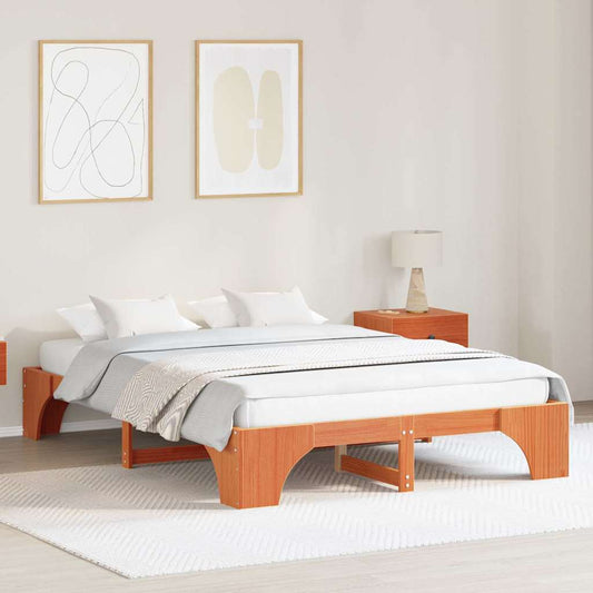 vidaXL Bed Frame Wax Brown 140 x 200 cm Solid Pine Wood