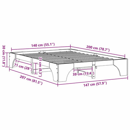 vidaXL Bed Frame Wax Brown 140 x 200 cm Solid Pine Wood
