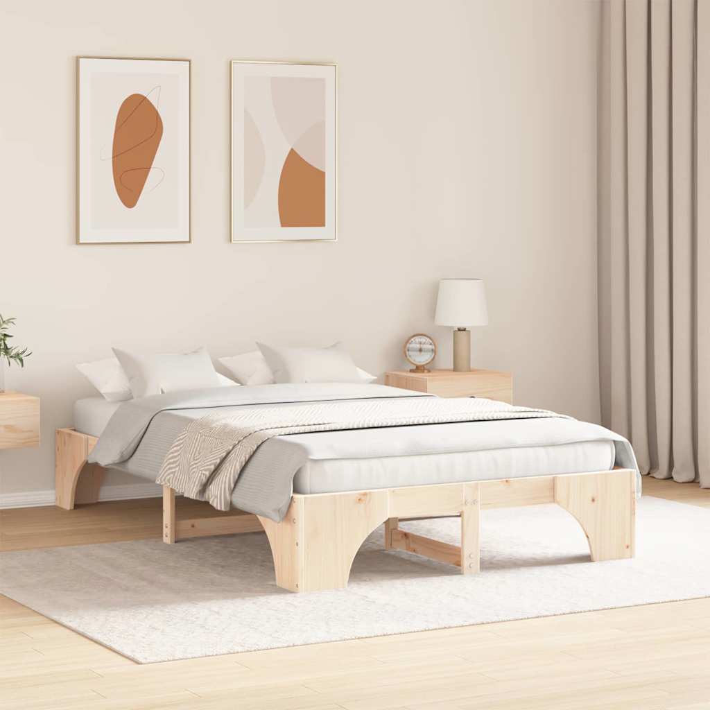 vidaXL Bed Frame Natural 140 x 190 cm Solid Pine Wood