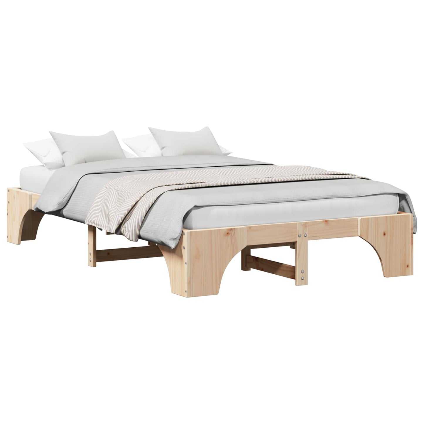 vidaXL Bed Frame Natural 135 x 190 cm Solid Pine Wood