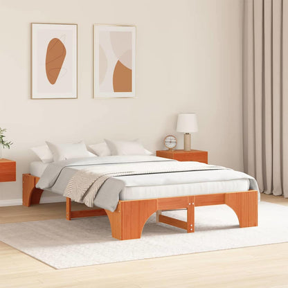 vidaXL Bed Frame Wax Brown 135 x 190 cm Solid Pine Wood