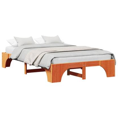 vidaXL Bed Frame Wax Brown 135 x 190 cm Solid Pine Wood