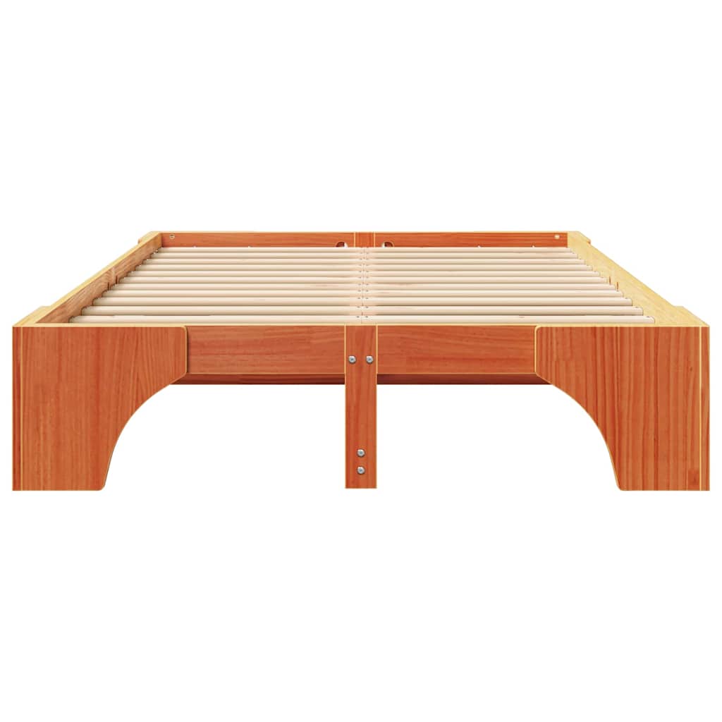 vidaXL Bed Frame Wax Brown 135 x 190 cm Solid Pine Wood