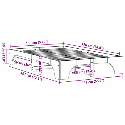 vidaXL Bed Frame Wax Brown 135 x 190 cm Solid Pine Wood