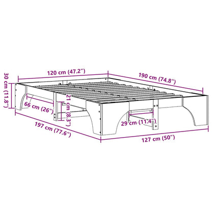 vidaXL Bed Frame Wax Brown 120 x 190 cm Solid Pine Wood