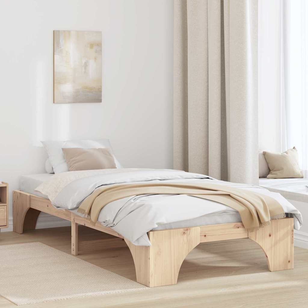 vidaXL Bed Frame Natural 100 x 200 cm Solid Pine Wood