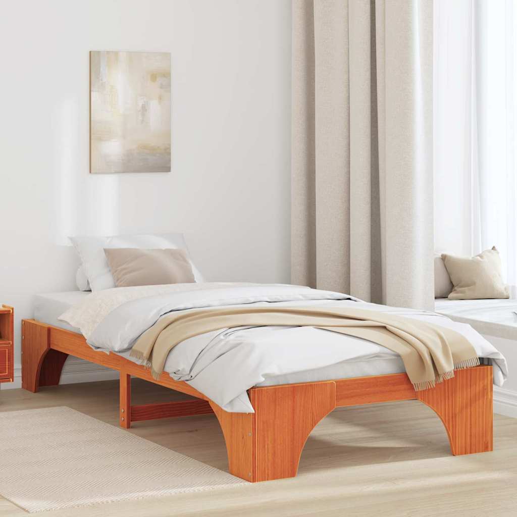 vidaXL Bed Frame Wax Brown 90 x 200 cm Solid Pine Wood