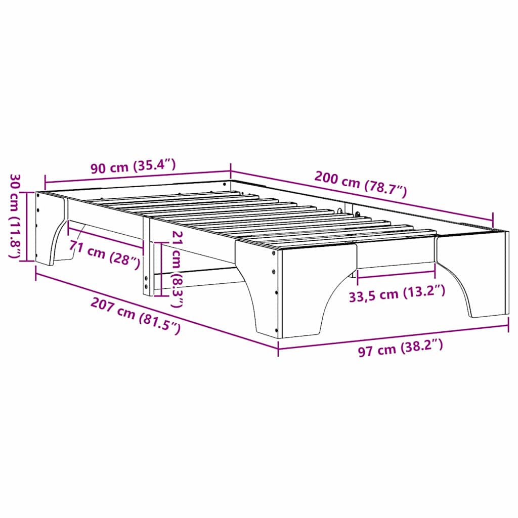 vidaXL Bed Frame Wax Brown 90 x 200 cm Solid Pine Wood