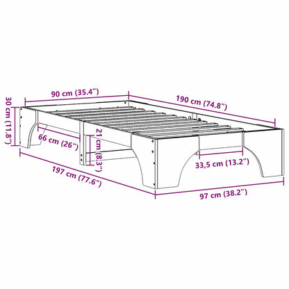 vidaXL Bed Frame Wax Brown 90 x 190 cm Solid Pine Wood